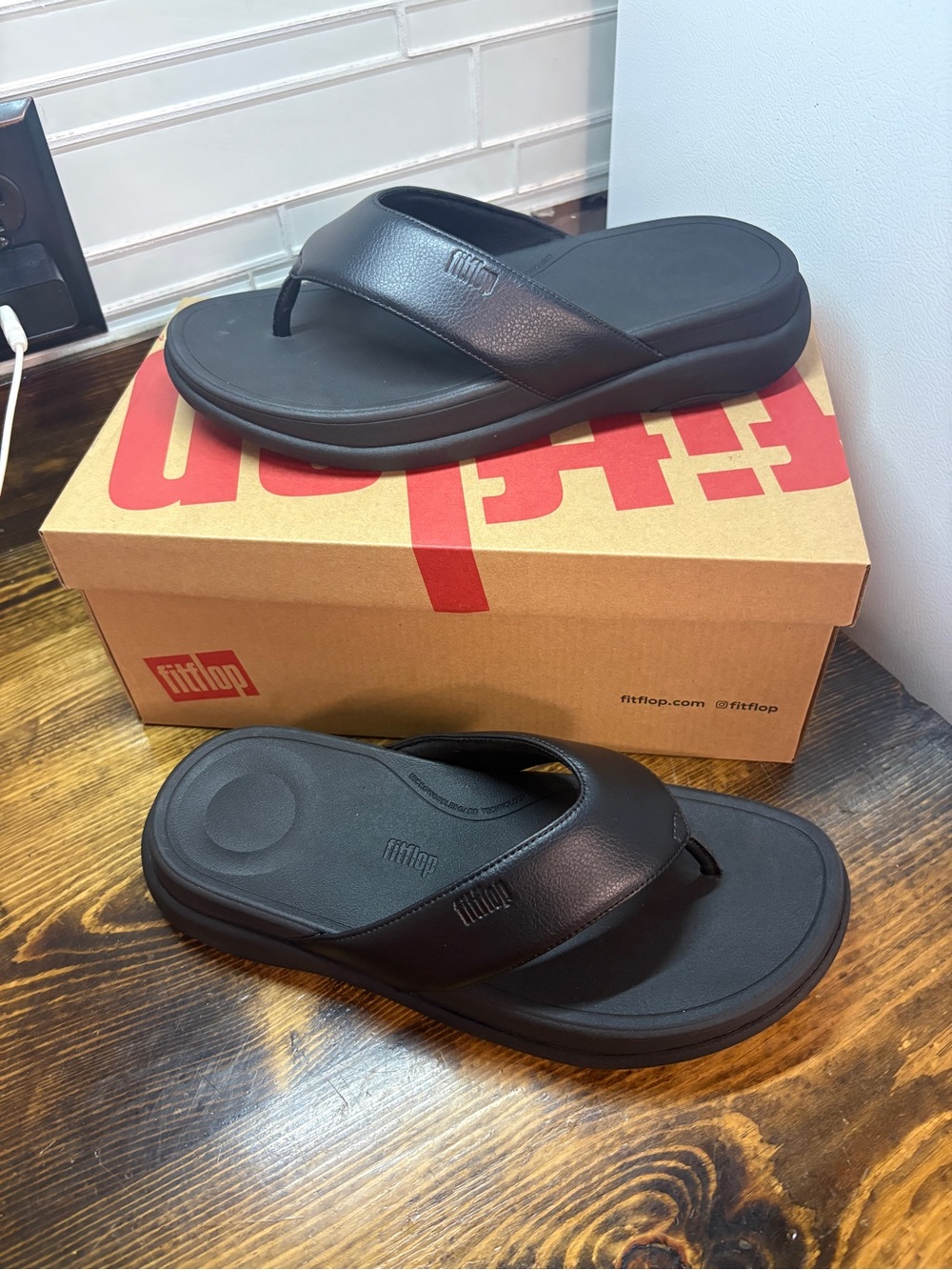 Fitflop F-Mode Black Flip Flops Men Size 10